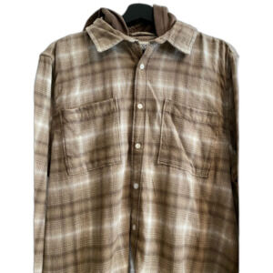 NWT L Men's Flannel Hoodie Long Sleeve Button Up Western Barn Rodeo Shirt UB-28